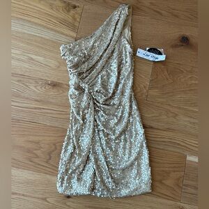 One Shoulder Gold Sequence Dress